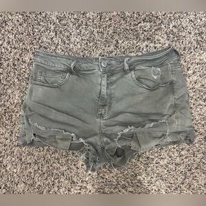 American Eagle Outfitters Olive Green Distressed Denim Shorts